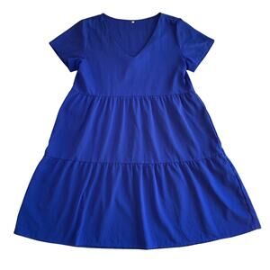 Blue A-Line Short Sleeve Mini Dress Small